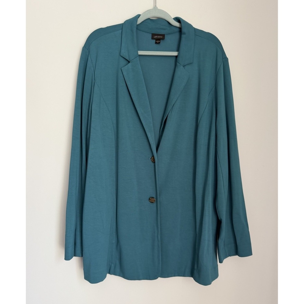 J Jill Wearever 2X Jersey Blazer Jacket Double‎ Face Quail Blue Pockets Stretch